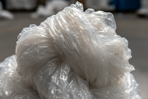 just a closeup of the plastic pallet wrap waste in a bundle